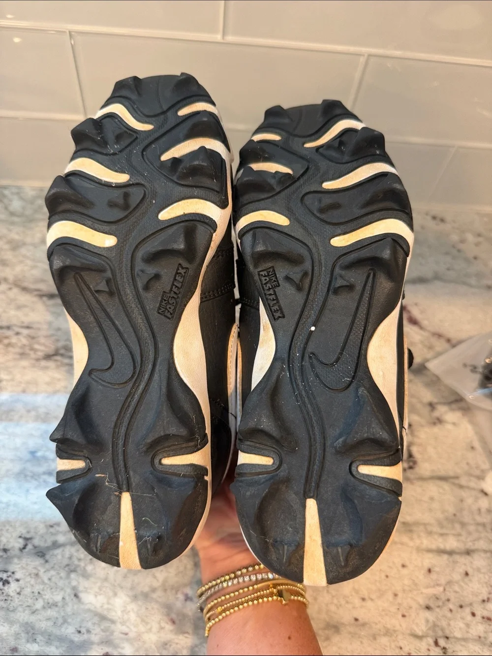 Nike Kids Black and Cream Swoosh Baseball Cleats